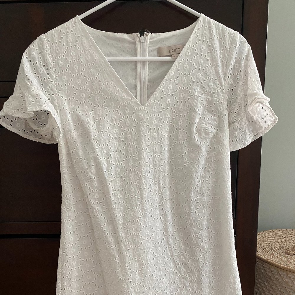 LOFT white short sleeve eyelet dress size 00P
